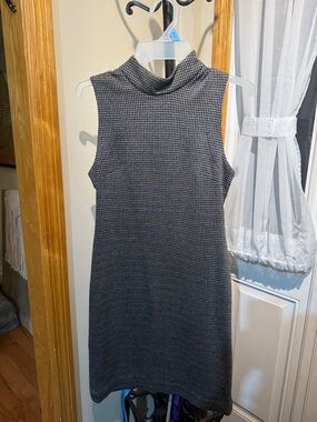 RD Style Sleeveless Mock Neck Mini Dress - Black & Gray Houndstooth